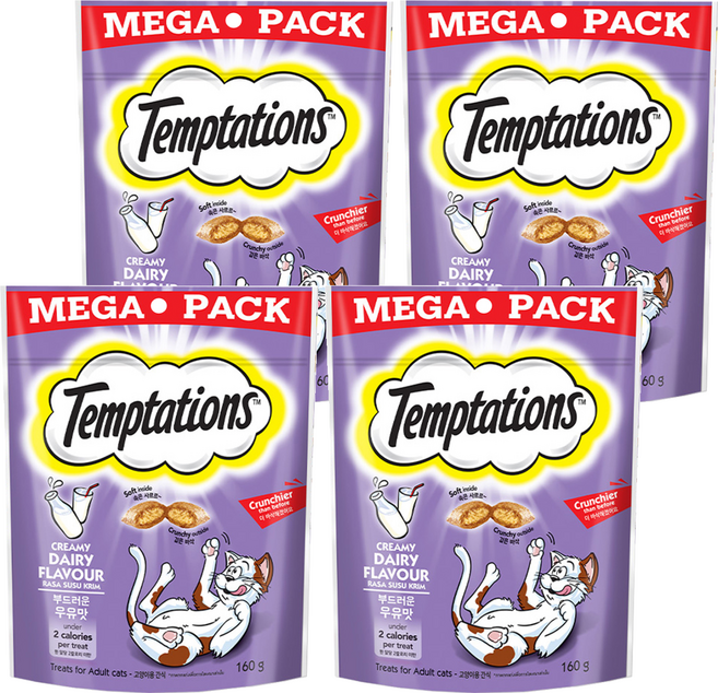 템테이션 고양이 스낵, 부드러운 우유맛, 160g, 4개