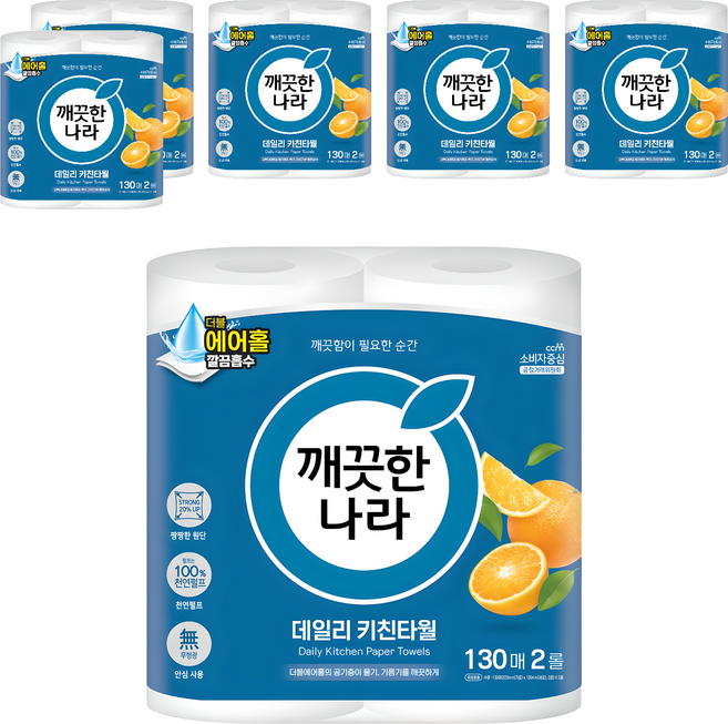 깨끗한나라 데일리 키친타월, 130매, 12개