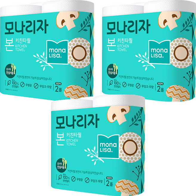 모나리자 본 천연펄프 키친타올, 2롤, 3개