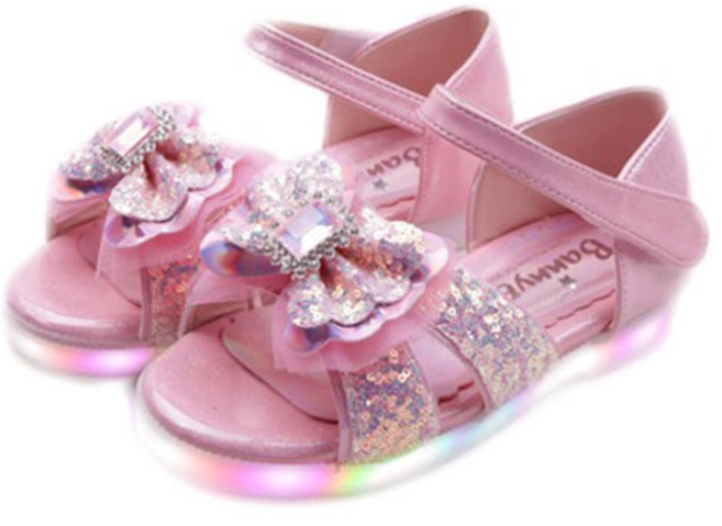 풋풋 여아용 블루밍 리본팡 LED 샌들