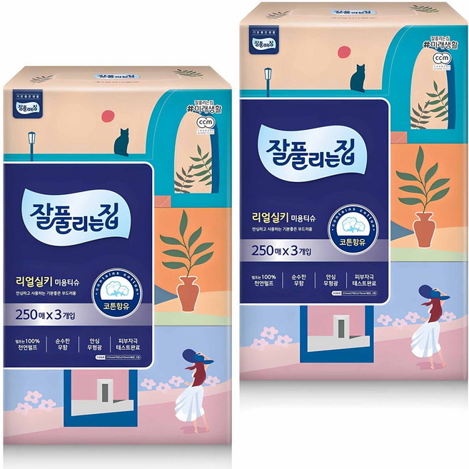 잘풀리는집 천연펄프 미용티슈 2겹, 250매, 6개