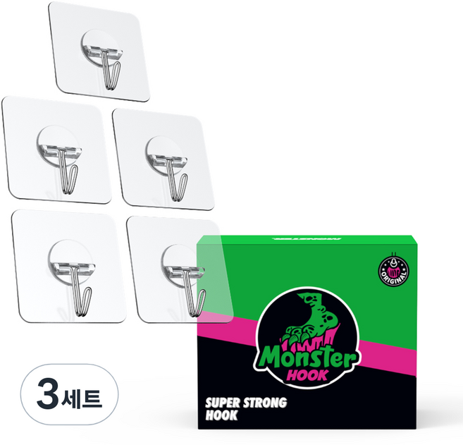몬스터겔 무타공 부착식 후크 5p, 3세트