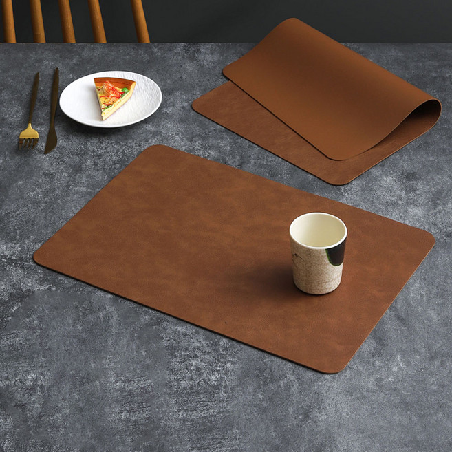 바다라 사각 PVC 가죽 양면 방수 테이블매트, 월넛브라운, 2개, 44.5 x 30 cm