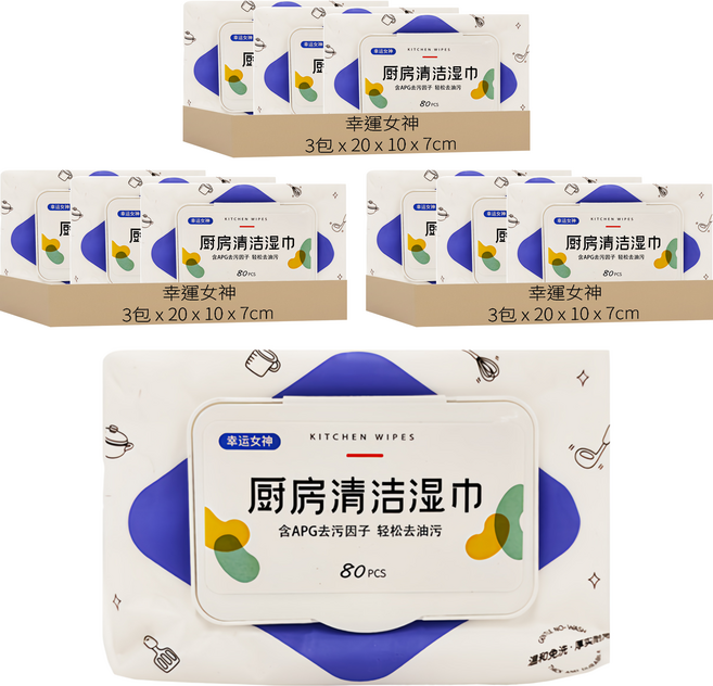 幸運女神 拋棄式廚房萬用去汙清潔濕紙巾, 9包
