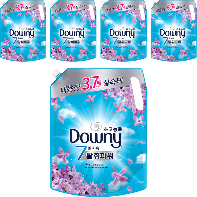 다우니 탈취파워 고농축 섬유유연제 레몬그라스와 라일락 리필, 2.6L, 5개