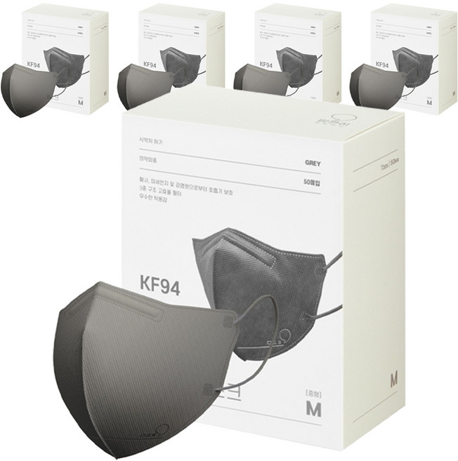 맘편히마스크 새부리형 마스크 중형 KF94 5매입 포장, 50개입, 5개, 그레이