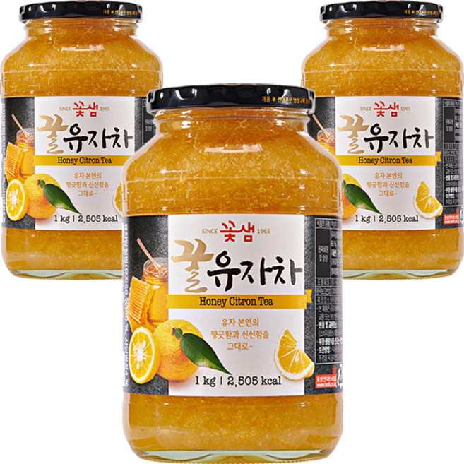 꽃샘 꿀유자차, 유자차, 3개, 1kg, 1개입