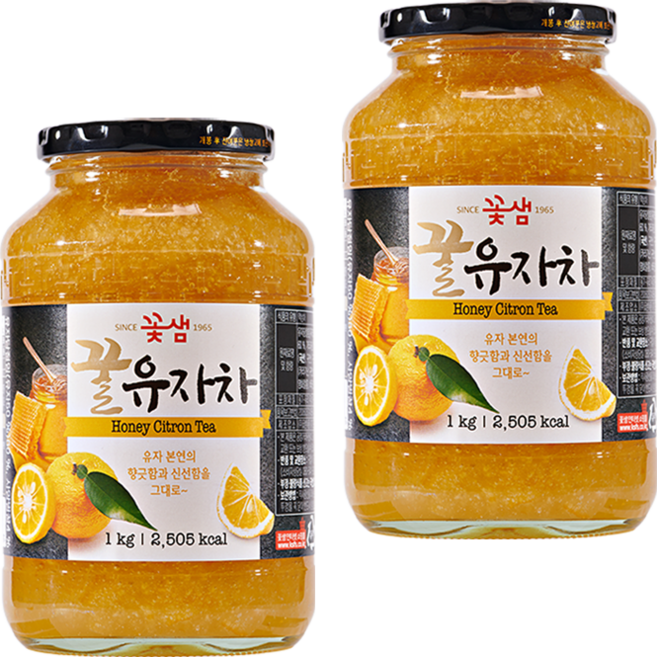 꽃샘 꿀유자차, 유자차, 2개, 1kg, 1개입