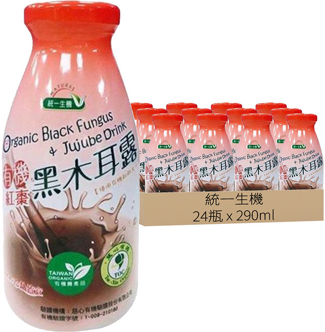 統一生機 紅棗黑木耳露, 24瓶, 290ml