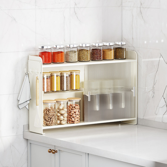 21세기트랜드 미우 철제 슬라이딩 양문형 양념선반 컵정리대, 화이트, 1개
