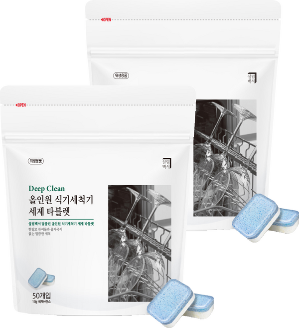 살림백서 딥클린 올인원 식기세척기 세제 타블렛, 2개, 500g