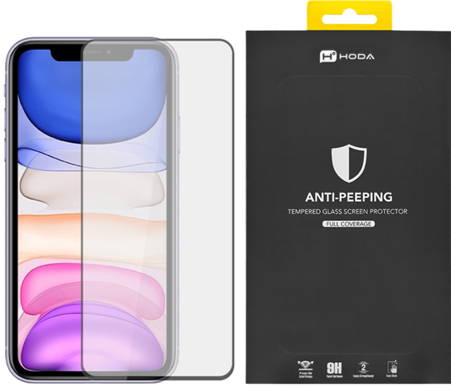 HODA 好貼 手機 鋼化玻璃保護貼 iPhone XR/11 防窺 2.5D 滿版 9H 防指紋 黑 1個