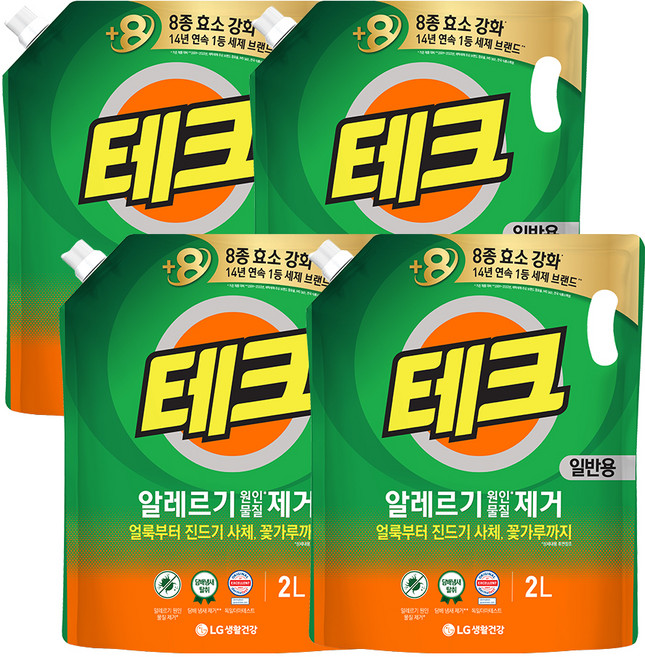 [비건라이프] 테크 알레르기 원인물질 제거 일반용 액상세제 리필, 2L, 4개