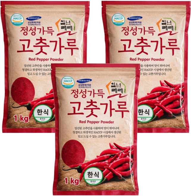 일년래래 중국산 한식용 고춧가루, 1kg, 3개