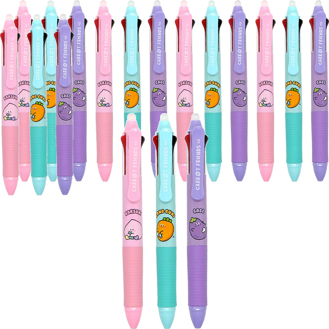 PINKFOOT 胡蘿蔔擦擦筆套裝 0.5mm, 粉色 + 薄荷綠 + 紫色, 18支