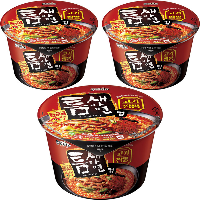 틈새라면 팔도 고기짬뽕 컵라면 105g, 3개