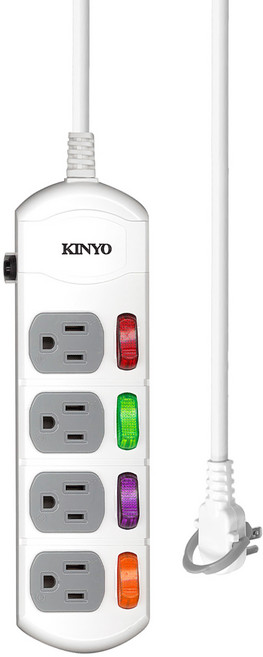 Kinyo 安全延長線 4開4插 CG1449, 2.7m, 白色, 1個