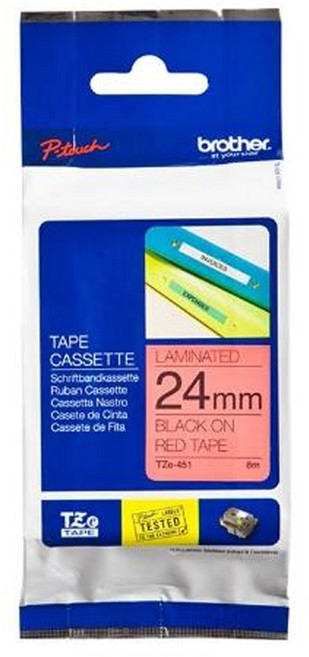 TZe TAPE 標準黏性護貝標籤帶 TZe-451, 紅底黑字, 8m