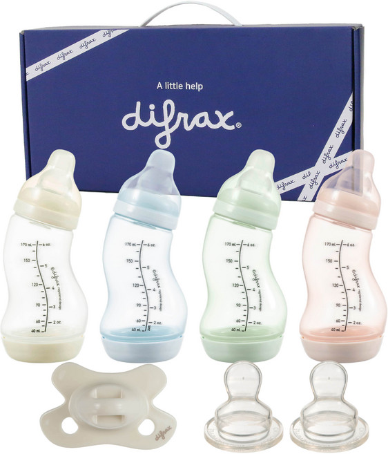 디프락스 기프트 세트 B 젖병 4종 + 슬로우 젖꼭지 2p + 신생아 쪽쪽이, 아이보리 + 아이스 + 블로섬 + 피스타치오, 170ml, 1세트