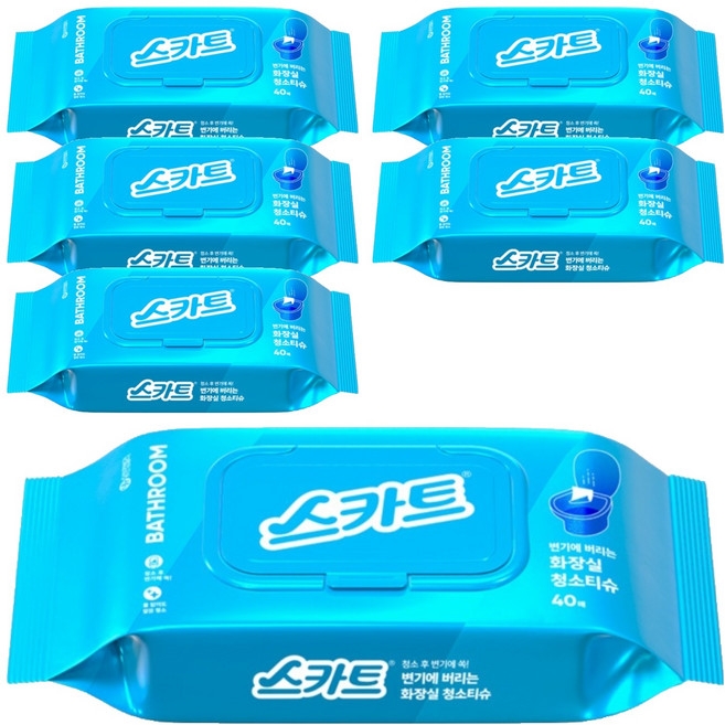 스카트 변기에 버리는 화장실 청소티슈 40매, 6개