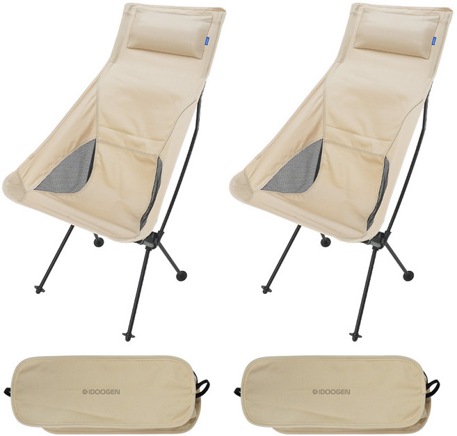 아이두젠 초경량 롱 릴렉스 체어 접이식 캠핑 의자 + 보관가방 세트, 베이지, 2세트