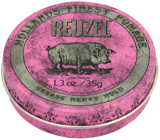 REUZEL 粉紅豬超強髮油 Pink Pomade Grease 輕鬆塑造男士油頭造型, 35g, 1罐