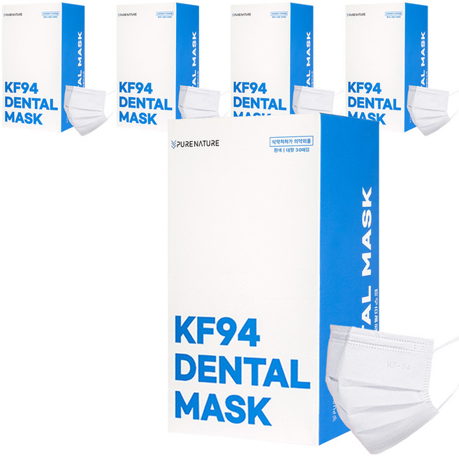 Purenature 덴탈형 피부 저자극 황사용마스크 대형 성인용 KF94, 30개입, 5개, 화이트