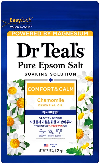 닥터틸즈 퓨어 엡섬솔트 소킹 솔루션 위드 캐모마일, 1개, 1.36kg - 쿠팡