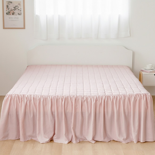 The Zari Bonita 荷葉邊裙床罩固定帶式墊, 乳桃粉色