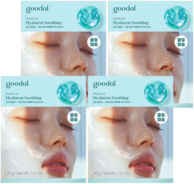 goodal 魚腥草玻尿酸舒緩凝膠面膜, 1入, 4個