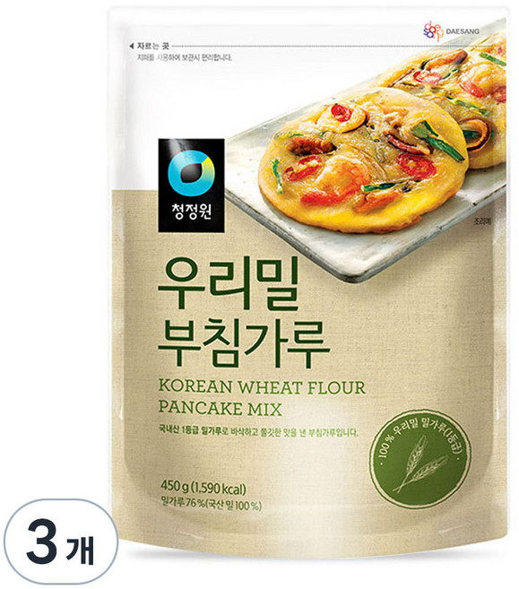 청정원 우리밀 부침가루, 3개, 450g