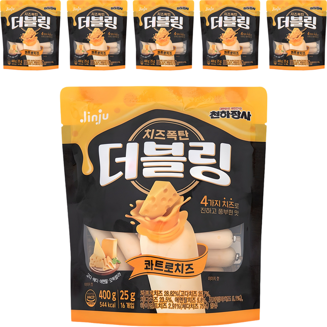 진주햄 더블링 콰트로치즈 간식 소시지, 400g, 6개