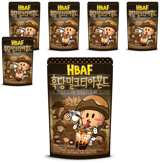 바프 흑당밀크티 아몬드, 190g, 6개