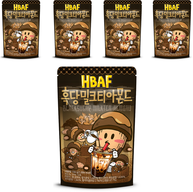 HBAF 흑당밀크티 아몬드, 190g, 5개