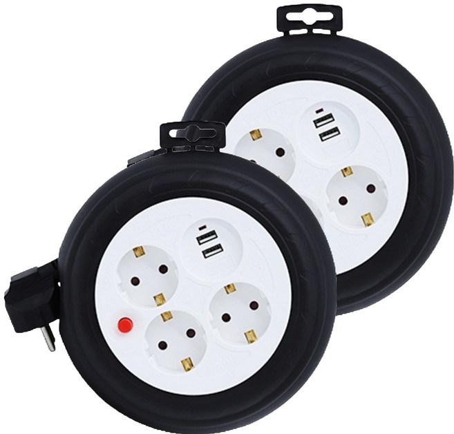 러그 원형 USB 멀티탭 3구 LUG-G03MU, 3m, 블랙, 2개