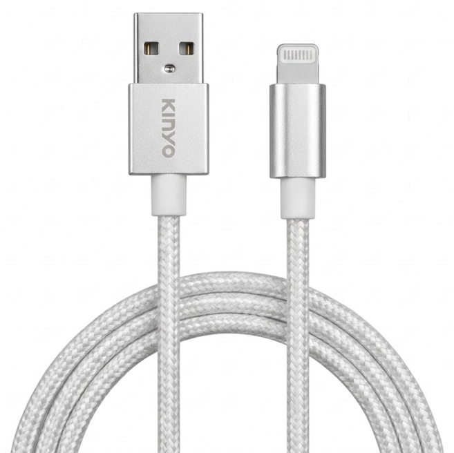 Kinyo 蘋果鋁合金編織線 USB-A12 70g, 白色, 1條, 3m
