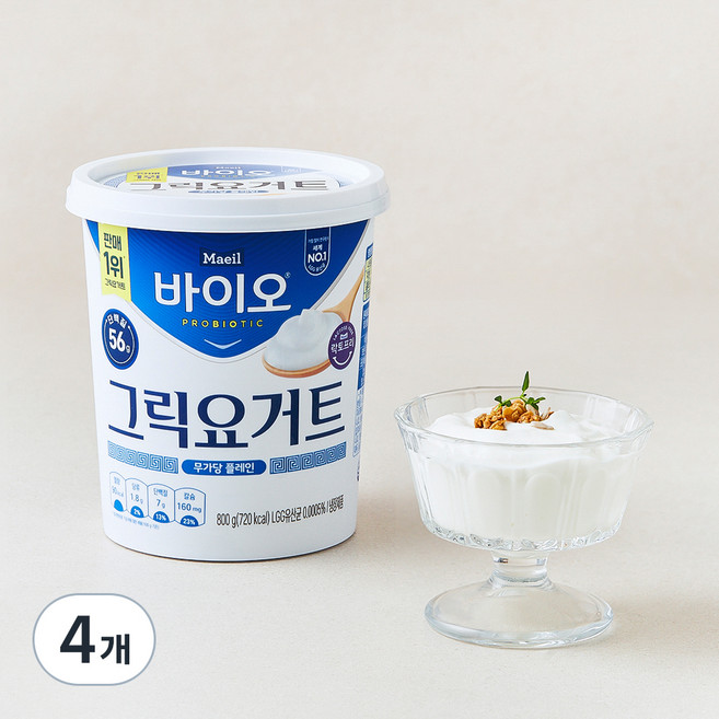 매일바이오 그릭 요거트 무가당 플레인, 800g, 4개