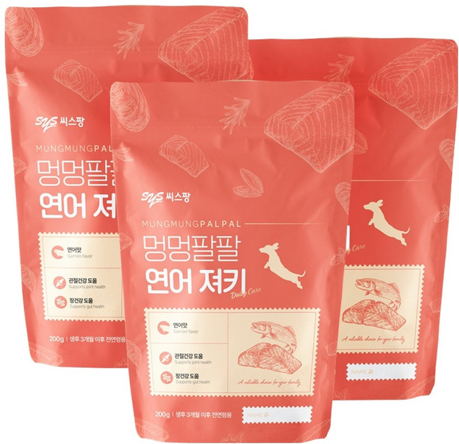 멍멍팔팔 강아지 간식 져키, 연어, 200g, 3개