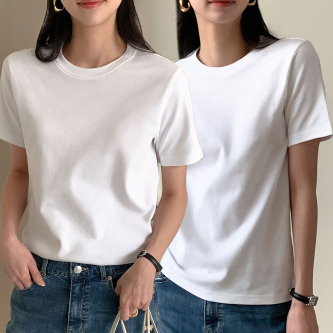 아피나르 여성용 통기성 베이직 고밀도 순면 반팔 티셔츠 2p