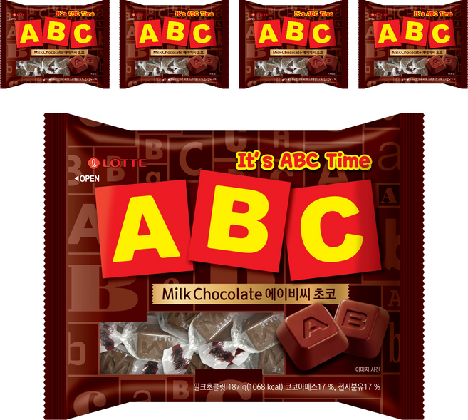 롯데웰푸드 에이비씨 초콜릿, 187g, 5개