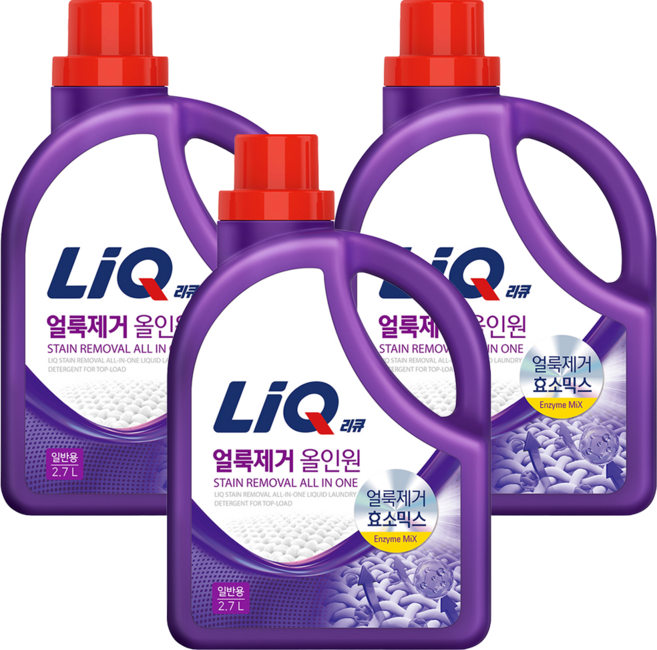 리큐 얼룩제거 올인원 액상세제 일반용 본품, 2.7L, 3개