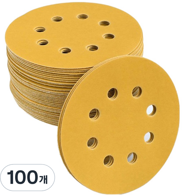 OON 8홀 원형 220방 샌딩 페이퍼 골드 125mm, 100개