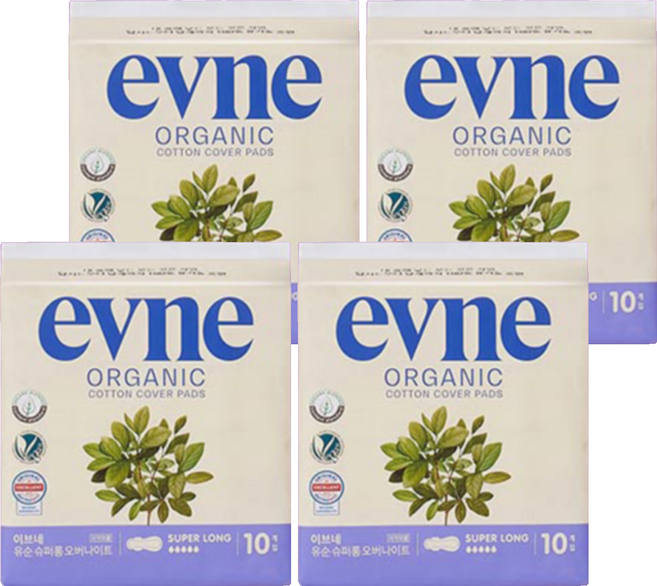 이브네 유순 유기농 슈퍼롱 생리대, 오버나이트, 10개입, 4개