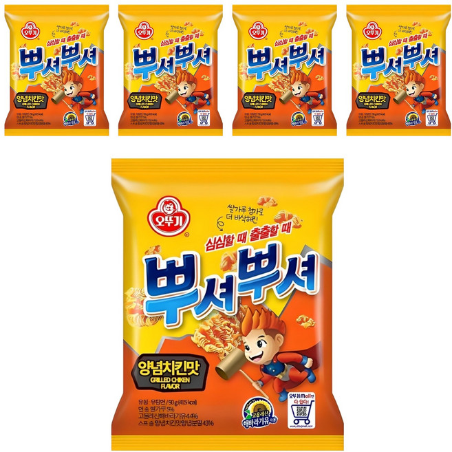 오뚜기 뿌셔뿌셔 양념치킨맛, 90g, 5개