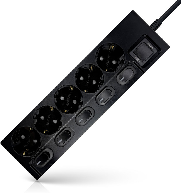 원스탑 절전 개별형 스위치 멀티탭 5구 16A, 1.5m, 올블랙, 1개