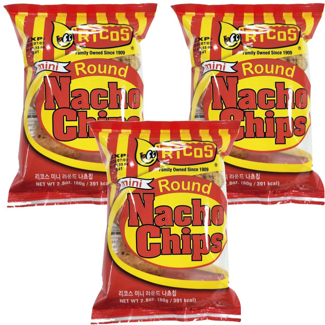 리코스 미니 라운드 나쵸칩, 80g, 3개
