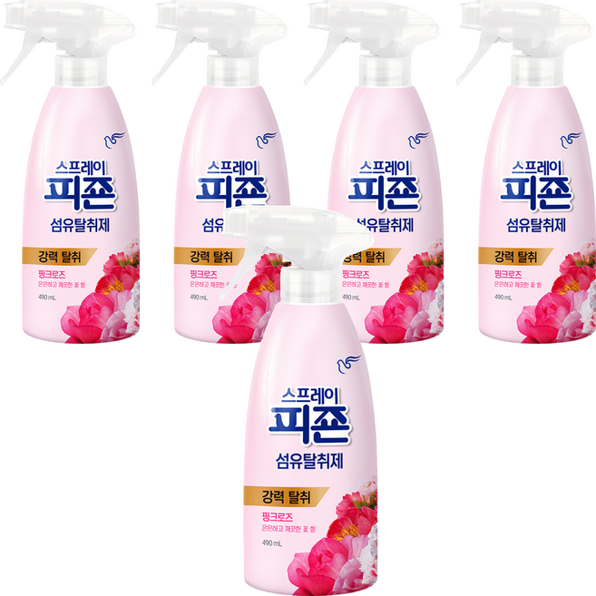 피죤 스프레이 섬유탈취제 핑크로즈 본품, 490ml, 5개