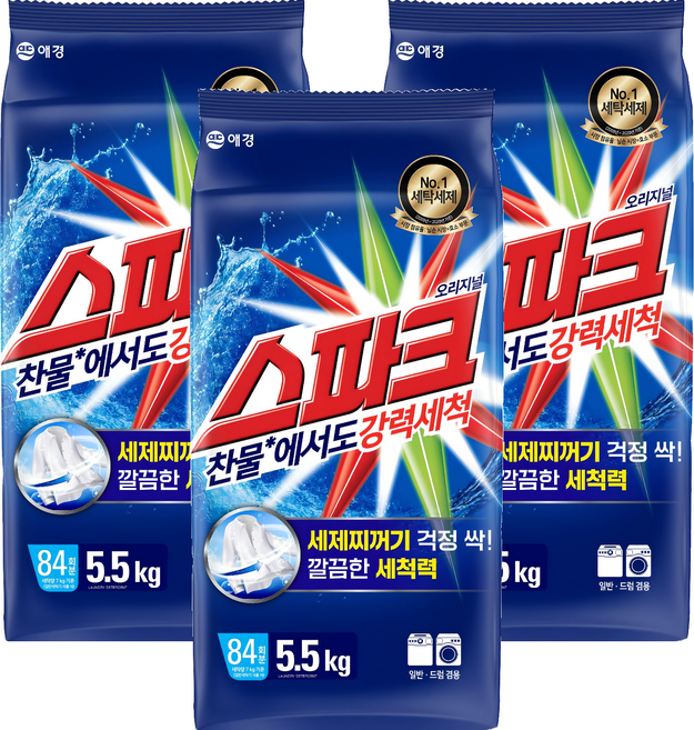스파크 오리지널 분말세제 본품, 5.5kg, 3개