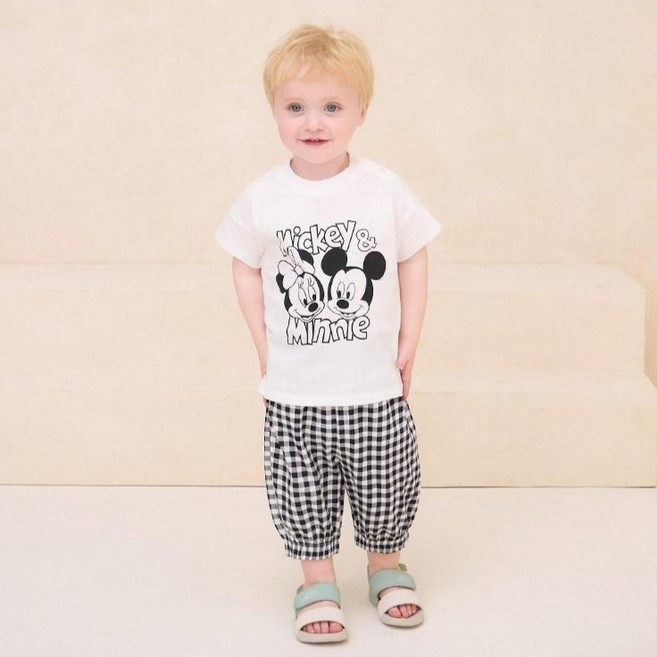 밀크마일 아동용 통기성 디즈니 미키 미니마우스 체크 상하복 세트