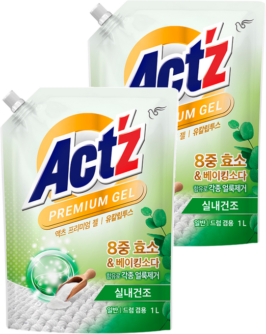 액츠 프리미엄젤 세탁세제 유칼립투스 리필, 1L, 2개